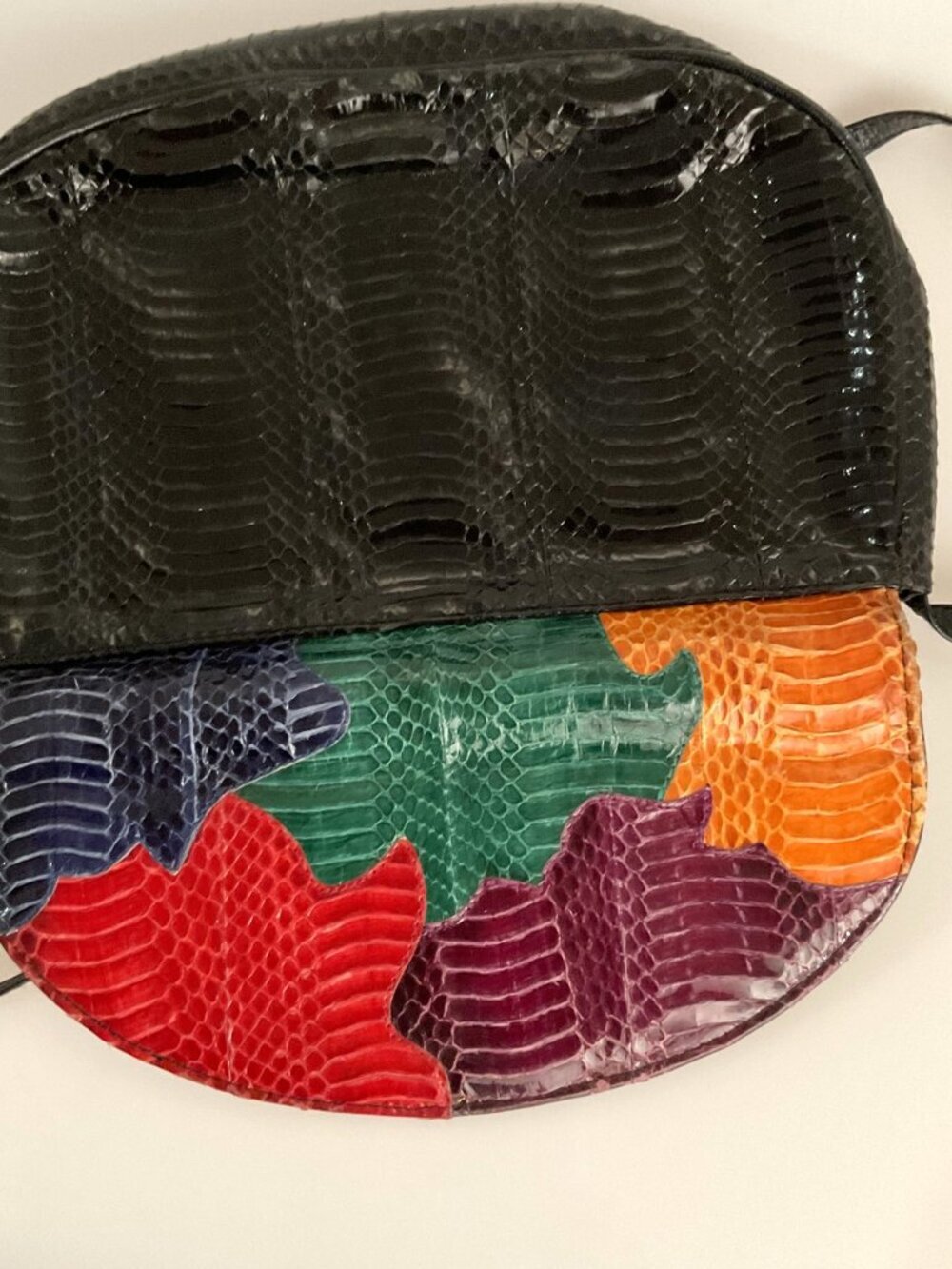 VINTAGE J. RENEE PATCHWORK SNAKESKIN CLUTCH CROSSBODY PURSE BAG - Picture 12 of 12
